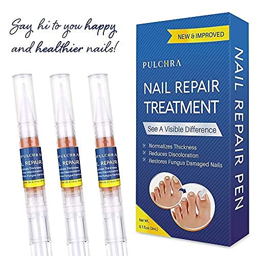 Pulchra Nail Fungus Treatment, Fingernails and Toenails Care Solution with Nail File - Hydrates, Restore and Nourish Discoloration, Brittle, Ridged and Damaged Nails (4 Pcs)