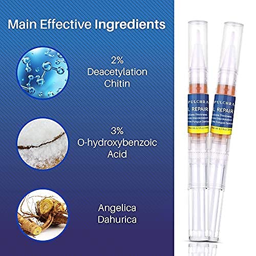 Pulchra Nail Fungus Treatment, Fingernails and Toenails Care Solution with Nail File - Hydrates, Restore and Nourish Discoloration, Brittle, Ridged and Damaged Nails (4 Pcs)