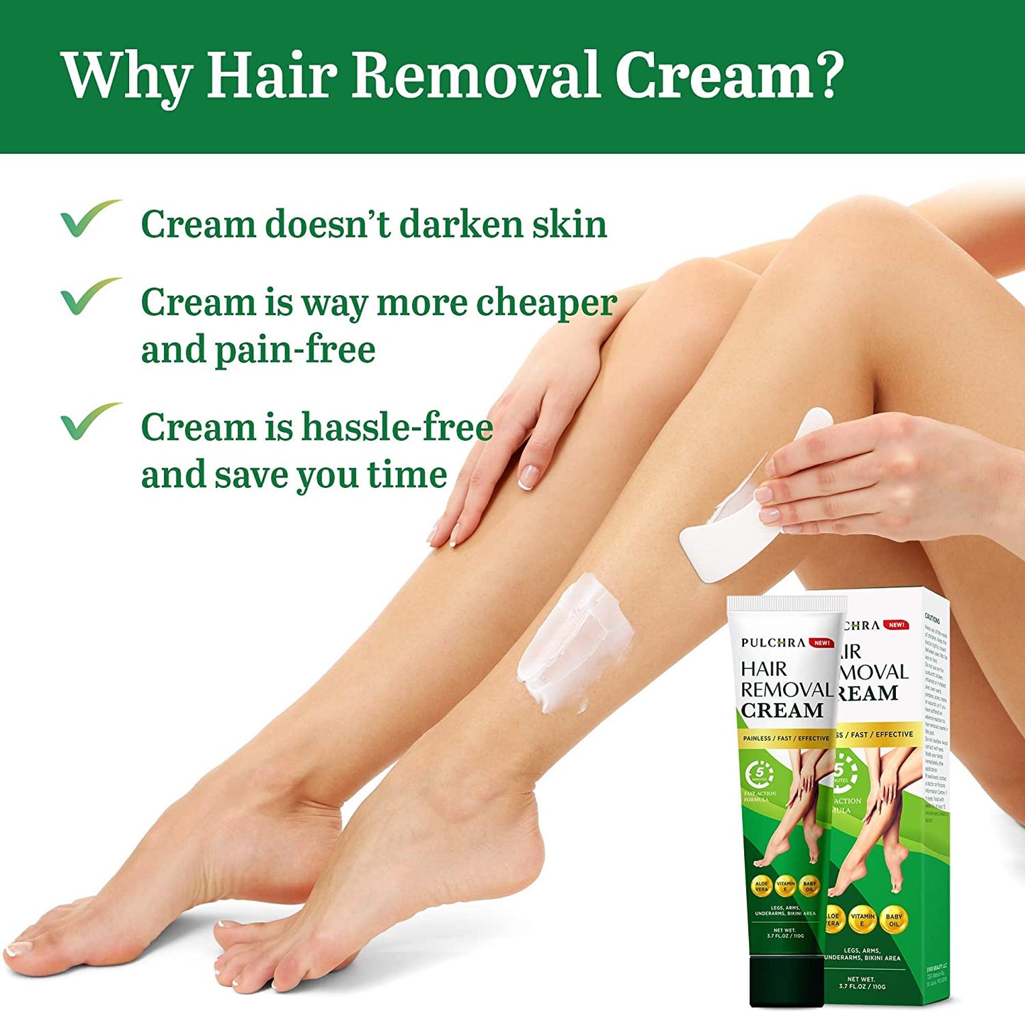 Hair Removal Cream, Non Irritating and No Itching Feeling, Painless Hair Remover Cream for Men and Women, 110g