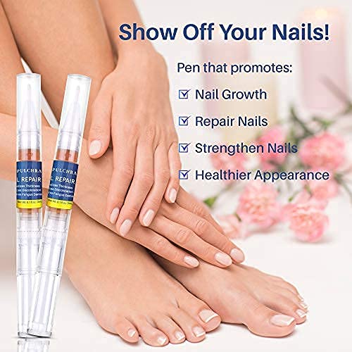 Pulchra Nail Fungus Treatment, Fingernails and Toenails Care Solution with Nail File - Hydrates, Restore and Nourish Discoloration, Brittle, Ridged and Damaged Nails (4 Pcs)